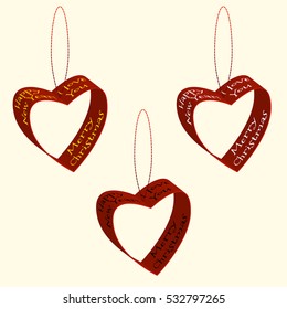 Vector illustration of spruce decorations of hearts ribbons Christmas and New Year labels and declarations of love