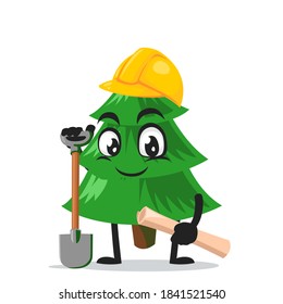 vector illustration of spruce tree mascot or character wearing builder costume