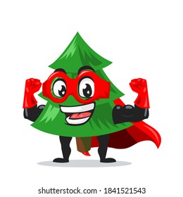 vector illustration of spruce tree mascot or character wearing super hero costume