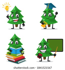 ilustración vectorial de mascota de árbol de abeto o conjunto de colección de caracteres con tema educativo