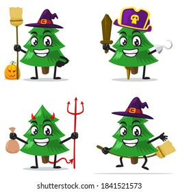 vector illustration of spruce tree mascot or character collection set with love or halloween theme