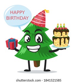 ilustración vectorial de la mascota del árbol del abeto o fiesta de cumpleaños del personaje