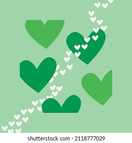 Vector illustration is a square abstract postcard with green and white hearts and a space for copying. Concept - Valentine's Day