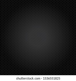 Vector illustration square background pattern of honeycomb shaped hexagonal cells over black and grey gradient