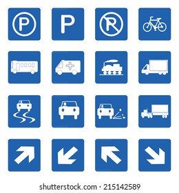 Vector illustration of square blue road signs  set