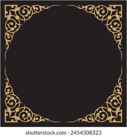 Vector illustration for  square frame ornament design pattern, gold design and balck background. Use it by inserting text in the center. Suitable for frames, calligraphy, paintings, decorations