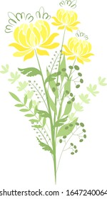 Vector illustration Square frame with yellow peonies and herbs