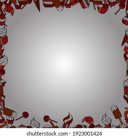 Vector illustration. Square frames doodles. Illustration in black, red and white colors.