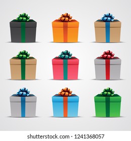 Vector Illustration of Square Gift Boxes with Glossy Ribbons - Set 2 isolated on a White Background