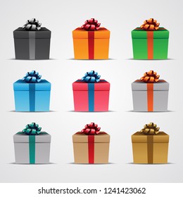 Vector Illustration of Square Gift Boxes with Glossy Ribbons - Set 1 isolated on a White Background