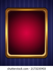 Vector illustration of square golden frame on dark blue background with striped wall for design