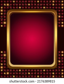 Vector illustration of square golden frame on shine mosaic background for design