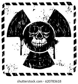 Vector illustration square grunge black and white symbol radiation to skull