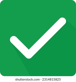 Vector illustration of square icon of an ok checkmark. Corrects option. Square green icon of a confirmation.
