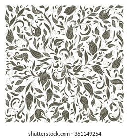 Vector illustration of square made with floral elements. Floral pattern, vintage doodle elements.Template for Greeting Card. Paisley Flowers Illustration Design