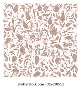 Vector illustration of square made with floral elements. Floral pattern, vintage doodle elements.Template for Greeting Card. Paisley Flowers Illustration Design