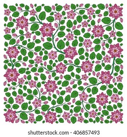 Vector illustration of square made with floral elements. Floral pattern, vintage doodle elements. Template for Greeting Card. Paisley Flowers Illustration Design