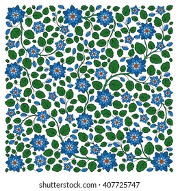 Vector illustration of square made with floral elements. Floral pattern, vintage doodle elements. Template for Greeting Card. Paisley Flowers Illustration Design