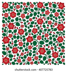 Vector illustration of square made with floral elements. Floral pattern, vintage doodle elements. Template for Greeting Card. Paisley Flowers Illustration Design