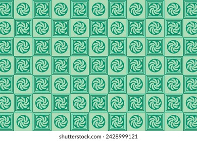 Vector illustration of a square pattern with a swirl motif in dominant green color for wallpaper.