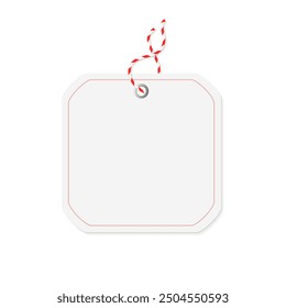 Vector illustration of a square price tag with a red string and minimalist red border.