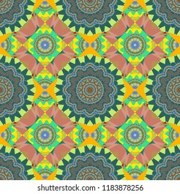 Vector illustration. Square scraps in oriental style. Ideal for printing on fabric or paper. Abstract in pink, green and yellow colors.