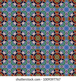 Vector illustration. Square seamless pattern composition in beige, black and green colors for kerchief with floral motif.
