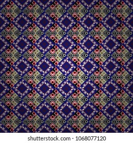 Vector illustration. Square seamless pattern composition in black, white and blue colors for kerchief with floral motif.