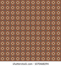 Vector illustration. Square seamless pattern composition in brown, red and blue colors for kerchief with floral motif.
