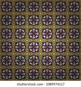 Vector illustration. Square seamless pattern composition in orange, brown and gray colors for kerchief with floral motif.