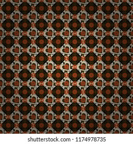 Vector illustration. Square seamless pattern composition in gray, orange and black colors for kerchief with floral motif.