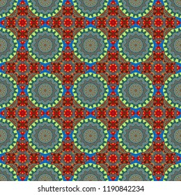 Vector illustration. Square seamless pattern composition in blue, green and pink colors for kerchief with floral motif.