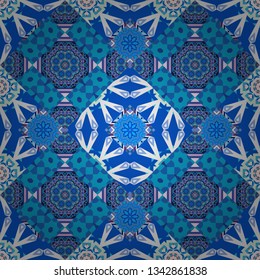 Vector illustration. Square seamless pattern composition in blue, white and gray colors for kerchief with floral motif.