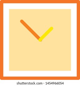 Vector illustration of square shape clock.  Orange color watches. 