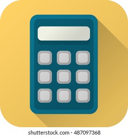 Vector illustration. Square shape icon in flat design. Toy calculator in simple design with long shadow. Icon vector size 1024 corner radius 180