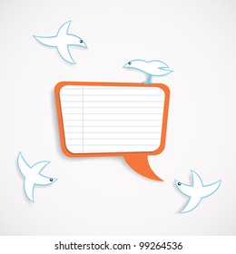 Vector illustration of square speech bubble and birds