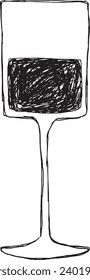 Vector illustration of square wine glass. Contour sketch of wine glass isolated on white
