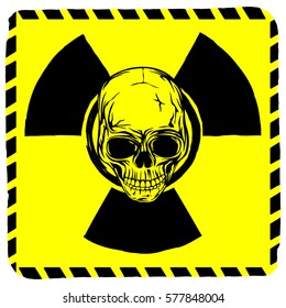 Vector illustration square yellow logo radiation to skull