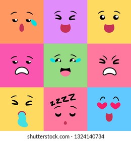 Vector illustration, squared colored trendy emoji big set. High quality, applicable for all designs including applications, web interface.