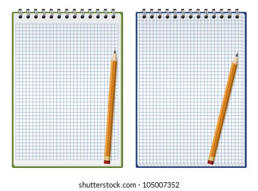 Vector illustration of squared notepad with pencil