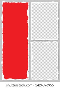 Vector illustration of the squared ripped red and gray papers abstract background. EPS10. Idea for writing messages.