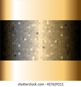 Vector illustration of Squares on a black background. Gold ribbons.