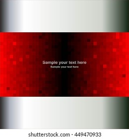 Vector illustration of Squares on a red - black background. Silver frame. Text