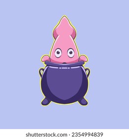 vector illustration of squid in a cauldron