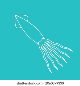vector illustration of squid linear icon white lines on a blue background