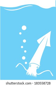 Vector illustration of a squid swimming underwater. 