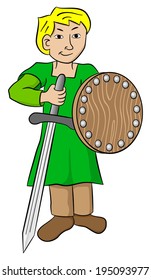 vector illustration of a squire with sword and shield