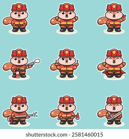 Vector Illustration of Squirrel cartoon with Firefighter costume. Set of cute Squirrel characters. This is Squirrel  Vector Illustration.