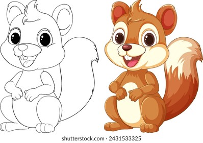 Vector illustration of a squirrel, colored and outlined.