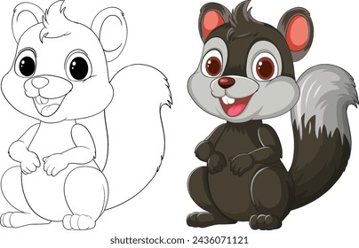 Vector illustration of a squirrel, colored and outlined.